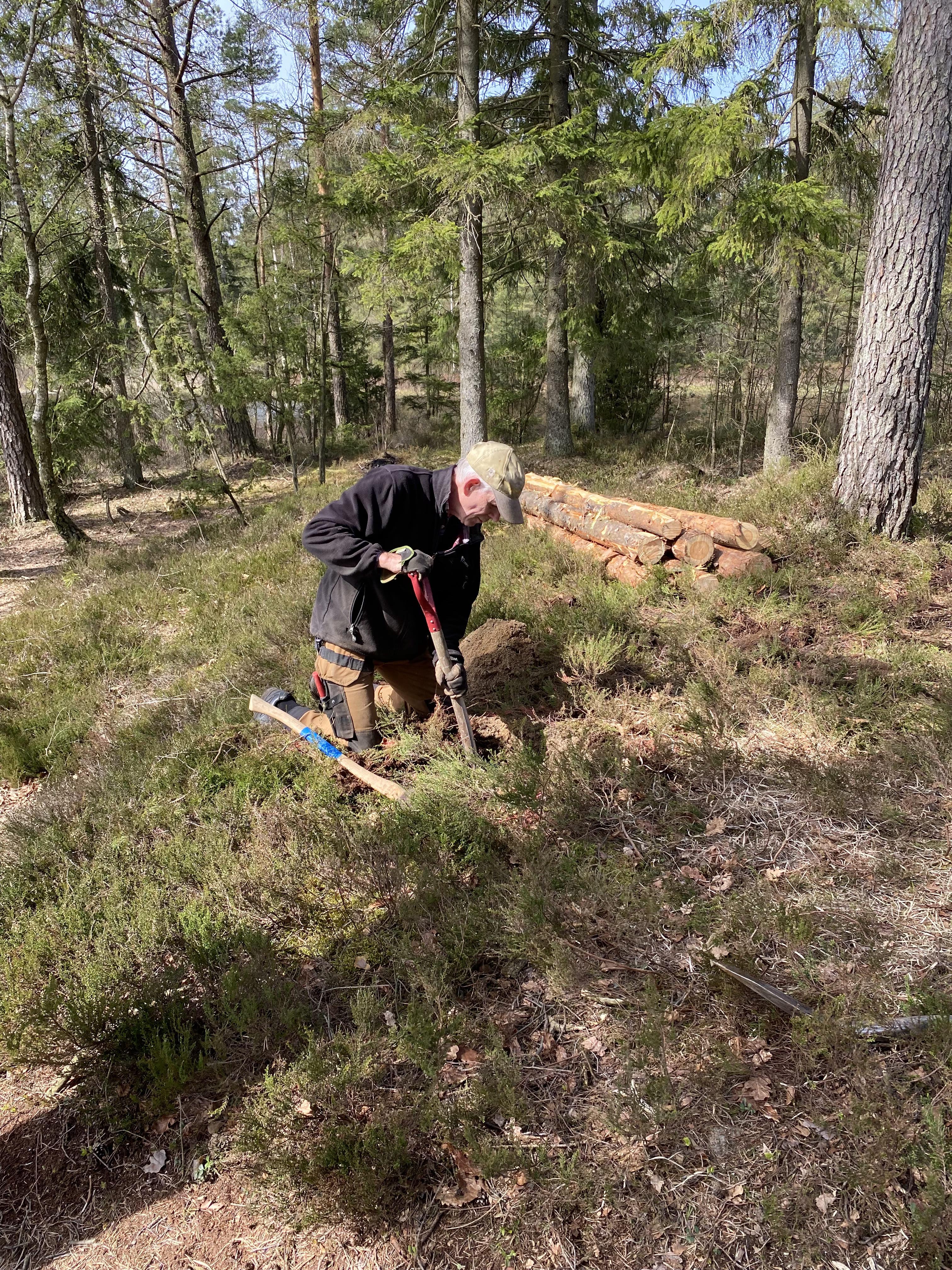 Roland gräver för plint